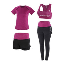 Load image into Gallery viewer, High waist pants+hooded coat+t shirt+bra+pants women yoga 5 pieces set outdoor running quick dry fitness gym clothing sports set