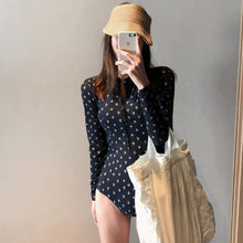 Load image into Gallery viewer, Long Sleeve Rashguard Women Zipper Swimwear Dot Print Surf Wear Uv Swimwear Blue Diving Shirt High Ncek Surf Clothes Windsurf