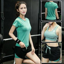 Load image into Gallery viewer, 2019 Women's Yoga Sets 3Pcs Running Fitness Gym Clothes Tracksuit Yoga Bra Tshirt Training Exercise Short Sport Wear Workout