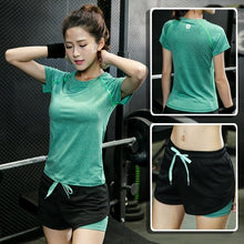 Load image into Gallery viewer, 2019 Women's Yoga Sets 3Pcs Running Fitness Gym Clothes Tracksuit Yoga Bra Tshirt Training Exercise Short Sport Wear Workout