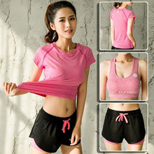 Load image into Gallery viewer, 2019 Women's Yoga Sets 3Pcs Running Fitness Gym Clothes Tracksuit Yoga Bra Tshirt Training Exercise Short Sport Wear Workout