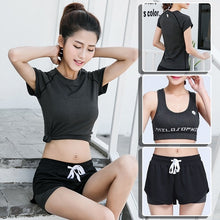 Load image into Gallery viewer, 2019 Women's Yoga Sets 3Pcs Running Fitness Gym Clothes Tracksuit Yoga Bra Tshirt Training Exercise Short Sport Wear Workout