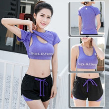 Load image into Gallery viewer, 2019 Women's Yoga Sets 3Pcs Running Fitness Gym Clothes Tracksuit Yoga Bra Tshirt Training Exercise Short Sport Wear Workout
