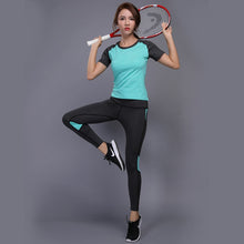 Load image into Gallery viewer, 2 Pieces Sexy Yoga Set Women Fitness Running TShirt + Pants Breathable Gym Workout Clothes Compressed Yoga Leggings Sport Suit