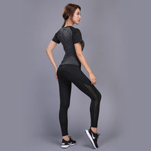 Load image into Gallery viewer, 2 Pieces Sexy Yoga Set Women Fitness Running TShirt + Pants Breathable Gym Workout Clothes Compressed Yoga Leggings Sport Suit