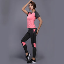 Load image into Gallery viewer, 2 Pieces Sexy Yoga Set Women Fitness Running TShirt + Pants Breathable Gym Workout Clothes Compressed Yoga Leggings Sport Suit