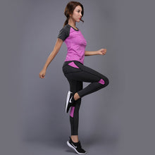 Load image into Gallery viewer, 2 Pieces Sexy Yoga Set Women Fitness Running TShirt + Pants Breathable Gym Workout Clothes Compressed Yoga Leggings Sport Suit