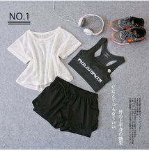 Load image into Gallery viewer, Sportswear 3 Piece Yoga Set Women Gym Cloth Sport Suit Shirt Top+Bra+Shorts Female Workout Athletic Running Fitness Clothing