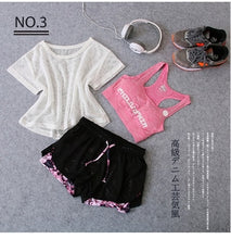 Load image into Gallery viewer, Sportswear 3 Piece Yoga Set Women Gym Cloth Sport Suit Shirt Top+Bra+Shorts Female Workout Athletic Running Fitness Clothing