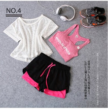 Load image into Gallery viewer, Sportswear 3 Piece Yoga Set Women Gym Cloth Sport Suit Shirt Top+Bra+Shorts Female Workout Athletic Running Fitness Clothing