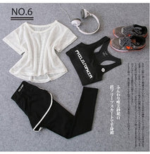 Load image into Gallery viewer, Sportswear 3 Piece Yoga Set Women Gym Cloth Sport Suit Shirt Top+Bra+Shorts Female Workout Athletic Running Fitness Clothing