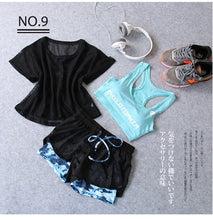 Load image into Gallery viewer, Sportswear 3 Piece Yoga Set Women Gym Cloth Sport Suit Shirt Top+Bra+Shorts Female Workout Athletic Running Fitness Clothing