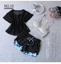 Load image into Gallery viewer, Sportswear 3 Piece Yoga Set Women Gym Cloth Sport Suit Shirt Top+Bra+Shorts Female Workout Athletic Running Fitness Clothing