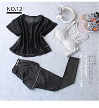 Load image into Gallery viewer, Sportswear 3 Piece Yoga Set Women Gym Cloth Sport Suit Shirt Top+Bra+Shorts Female Workout Athletic Running Fitness Clothing