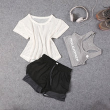 Load image into Gallery viewer, Sportswear 3 Piece Yoga Set Women Gym Cloth Sport Suit Shirt Top+Bra+Shorts Female Workout Athletic Running Fitness Clothing