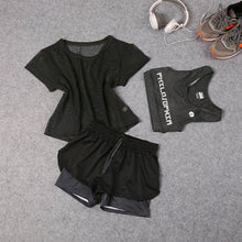 Load image into Gallery viewer, Sportswear 3 Piece Yoga Set Women Gym Cloth Sport Suit Shirt Top+Bra+Shorts Female Workout Athletic Running Fitness Clothing