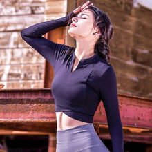 Load image into Gallery viewer, Women Gym Shirts Yoga Crop Tops Sport Shirts Long Sleeve Workout Tops Fitness Running Sport T-Shirts Training Yoga Sportswear