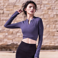 Load image into Gallery viewer, Women Gym Shirts Yoga Crop Tops Sport Shirts Long Sleeve Workout Tops Fitness Running Sport T-Shirts Training Yoga Sportswear