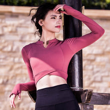 Load image into Gallery viewer, Women Gym Shirts Yoga Crop Tops Sport Shirts Long Sleeve Workout Tops Fitness Running Sport T-Shirts Training Yoga Sportswear