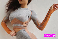 Load image into Gallery viewer, Women Seamless Long Sleeve Crop Top Shirts Orange Yoga Gym Shirts Workout Tops Fitness Running Fitted Shirt Sportswear