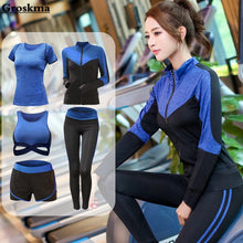 Load image into Gallery viewer, 5 pieces sets coat+t shirt+bra+shorts+leggings women yoga clothing quick dry outdoor sports running fitness gym ropa deportiva