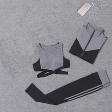 Load image into Gallery viewer, 5 pieces sets coat+t shirt+bra+shorts+leggings women yoga clothing quick dry outdoor sports running fitness gym ropa deportiva