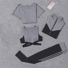 Load image into Gallery viewer, 5 pieces sets coat+t shirt+bra+shorts+leggings women yoga clothing quick dry outdoor sports running fitness gym ropa deportiva