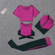 Load image into Gallery viewer, 5 pieces sets coat+t shirt+bra+shorts+leggings women yoga clothing quick dry outdoor sports running fitness gym ropa deportiva