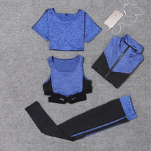 Load image into Gallery viewer, 5 pieces sets coat+t shirt+bra+shorts+leggings women yoga clothing quick dry outdoor sports running fitness gym ropa deportiva