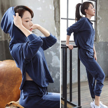 Load image into Gallery viewer, Back hollow out hooded t shirt+sexy bra+pants women yoga 3 pieces set quick dry outdoor sport training fitness gym wear clothing