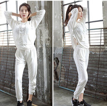 Load image into Gallery viewer, Back hollow out hooded t shirt+sexy bra+pants women yoga 3 pieces set quick dry outdoor sport training fitness gym wear clothing