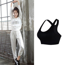 Load image into Gallery viewer, Back hollow out hooded t shirt+sexy bra+pants women yoga 3 pieces set quick dry outdoor sport training fitness gym wear clothing