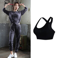 Load image into Gallery viewer, Back hollow out hooded t shirt+sexy bra+pants women yoga 3 pieces set quick dry outdoor sport training fitness gym wear clothing