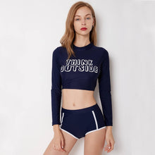 Load image into Gallery viewer, Two Piece Rashguard Women Long Sleeve Swimwear Floral Print Surf Wear Plus Size Tankini Swimsuit Shorts Diving Shirt Rash Guards