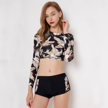 Load image into Gallery viewer, Two Piece Rashguard Women Long Sleeve Swimwear Floral Print Surf Wear Plus Size Tankini Swimsuit Shorts Diving Shirt Rash Guards