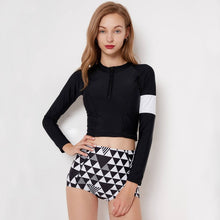 Load image into Gallery viewer, Two Piece Rashguard Women Long Sleeve Swimwear Floral Print Surf Wear Plus Size Tankini Swimsuit Shorts Diving Shirt Rash Guards