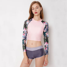 Load image into Gallery viewer, Two Piece Rashguard Women Long Sleeve Swimwear Floral Print Surf Wear Plus Size Tankini Swimsuit Shorts Diving Shirt Rash Guards