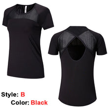 Load image into Gallery viewer, Yoga Mesh Shirts Quick dry Fitness Sports Gym Clothes Female Running Short Sleeve Sexy Hollow Back Female Sport T Shirt Running