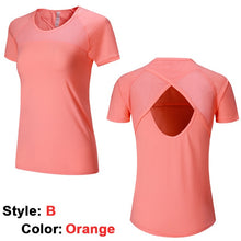 Load image into Gallery viewer, Yoga Mesh Shirts Quick dry Fitness Sports Gym Clothes Female Running Short Sleeve Sexy Hollow Back Female Sport T Shirt Running