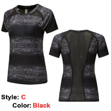 Load image into Gallery viewer, Yoga Mesh Shirts Quick dry Fitness Sports Gym Clothes Female Running Short Sleeve Sexy Hollow Back Female Sport T Shirt Running