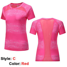 Load image into Gallery viewer, Yoga Mesh Shirts Quick dry Fitness Sports Gym Clothes Female Running Short Sleeve Sexy Hollow Back Female Sport T Shirt Running