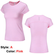 Load image into Gallery viewer, Yoga Mesh Shirts Quick dry Fitness Sports Gym Clothes Female Running Short Sleeve Sexy Hollow Back Female Sport T Shirt Running