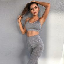 Load image into Gallery viewer, Hirigin 2 Piece Set Women Yoga Set High Wasit Tracksuit Clothes Sexy Crop Top Slim Fitness Set Mesh Patchwork Womens GYM Outfits