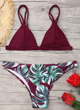 Load image into Gallery viewer, 2019 Sexy Brazilian Bikini Set Swimwear White Women Swimsuit Bathing Suit Cami Palm Leaf Print Biquini Swim Suit Maillot De Bain