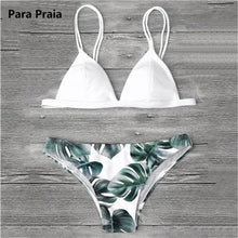 Load image into Gallery viewer, 2019 Sexy Brazilian Bikini Set Swimwear White Women Swimsuit Bathing Suit Cami Palm Leaf Print Biquini Swim Suit Maillot De Bain