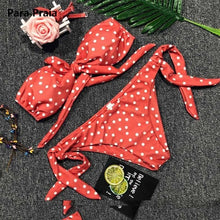 Load image into Gallery viewer, Cute Polka Dot Thong Bikini Sexy Bandeau Brazilian Bikini Set 2019 Bow Swimwear Halter Push Up Swimsuit Beach Bathing Suit May