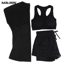 Load image into Gallery viewer, MAIJION 3Pcs Women Sports Running Sets Yoga T Shirt Tops&amp;Shorts&amp;Bra Set Quick Dry Gym Fitness Yoga Set Workout Sportswear Suit