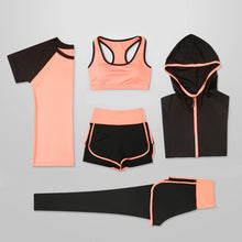 Load image into Gallery viewer, OLOEY Women 5 Piece Yoga Set for Running T-Shirt Fitness Bra Sports Wear Gym Clothing Women Workout Set Sports Suit