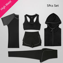 Load image into Gallery viewer, OLOEY Women 5 Piece Yoga Set for Running T-Shirt Fitness Bra Sports Wear Gym Clothing Women Workout Set Sports Suit