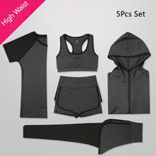 Load image into Gallery viewer, OLOEY Women 5 Piece Yoga Set for Running T-Shirt Fitness Bra Sports Wear Gym Clothing Women Workout Set Sports Suit